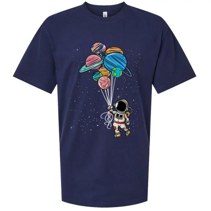 Astronaut Holding Planet Balloons Astronaut Space Spaceman Moon Mars Sueded Cloud Jersey T-Shirt