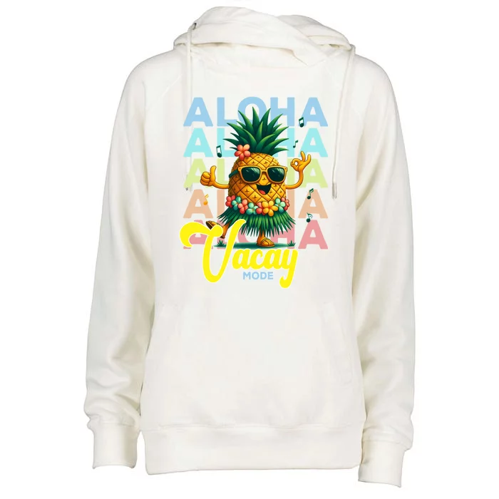 Aloha Hawaian Pineapple Grass Skirt Vacay Mode Vintage Style Cute Gift Womens Funnel Neck Pullover Hood