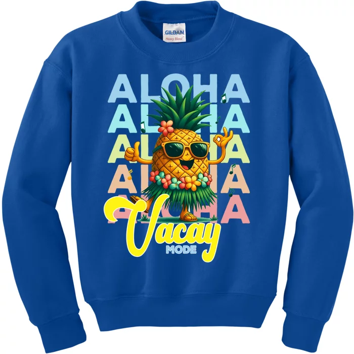 Aloha Hawaian Pineapple Grass Skirt Vacay Mode Vintage Style Cute Gift Kids Sweatshirt