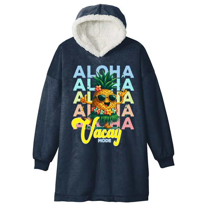 Aloha Hawaian Pineapple Grass Skirt Vacay Mode Vintage Style Cute Gift Hooded Wearable Blanket