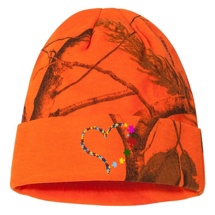 Autism Heart Puzzle Piece Kati - 12in Camo Beanie