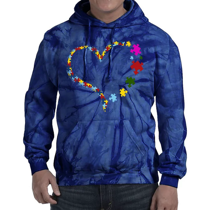 Autism Heart Puzzle Piece Tie Dye Hoodie