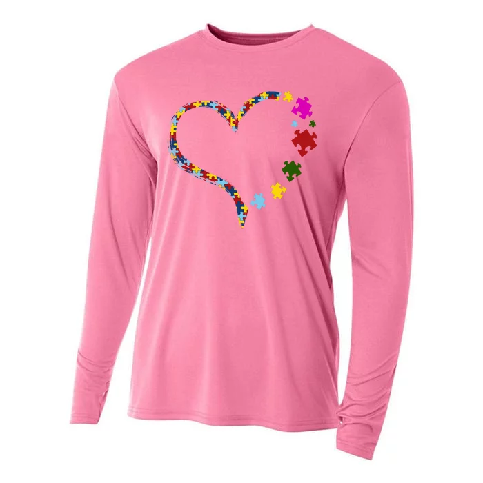 Autism Heart Puzzle Piece Cooling Performance Long Sleeve Crew