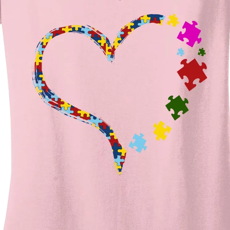 Autism Heart Puzzle Piece Women's V-Neck T-Shirt