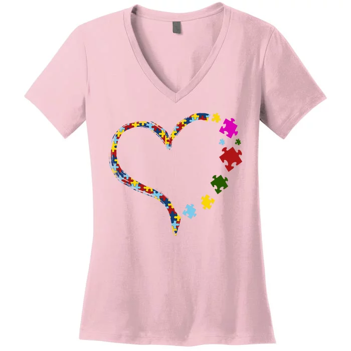 Autism Heart Puzzle Piece Women's V-Neck T-Shirt