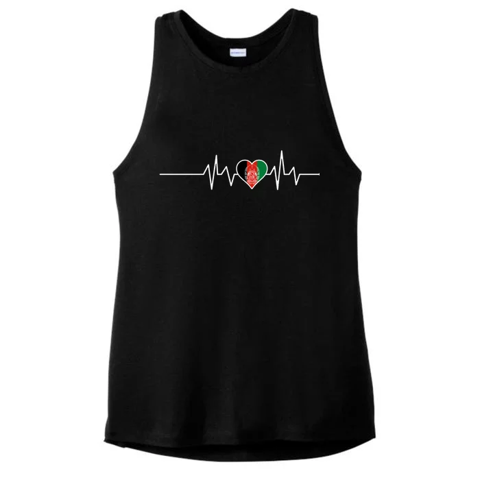 Afghanistan Heart Pulse Flag Ladies Tri-Blend Wicking Tank