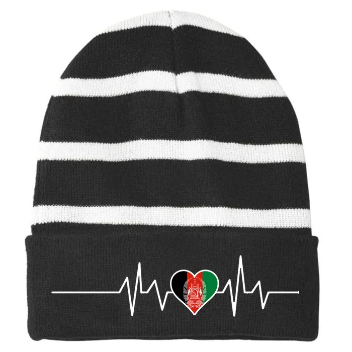 Afghanistan Heart Pulse Flag Striped Beanie with Solid Band