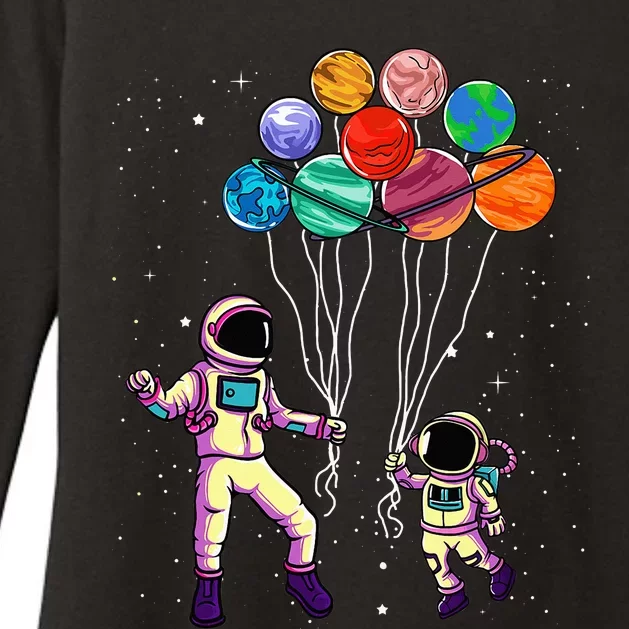 Astronaut Holding Planet Balloons STEM place Womens CVC Long Sleeve Shirt