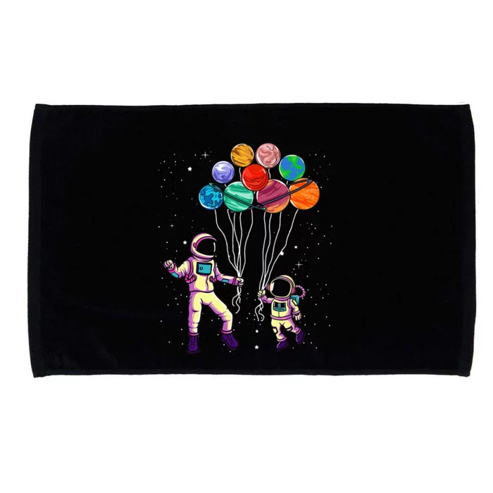 Astronaut Holding Planet Balloons STEM place Microfiber Hand Towel