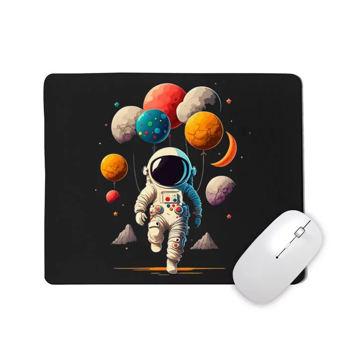 Astronaut holding Planet Balloons Solar System space Mousepad