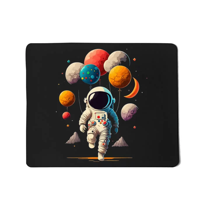 Astronaut holding Planet Balloons Solar System space Mousepad