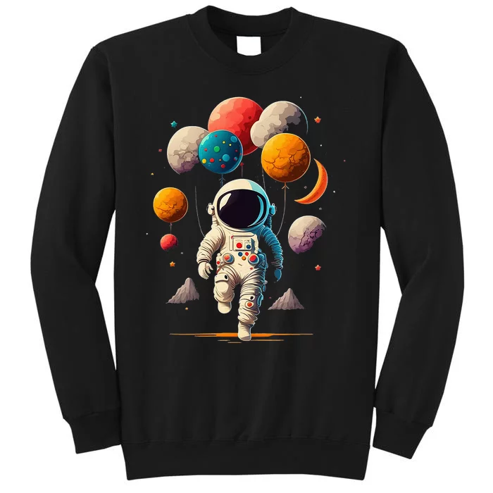 Astronaut holding Planet Balloons Solar System space Tall Sweatshirt