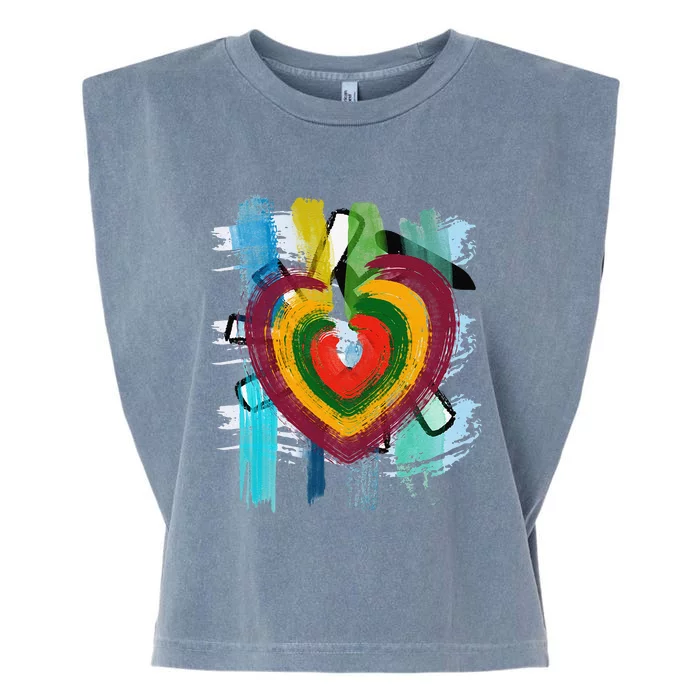 Abstract Heart Painterly Valentine Abstract Art Garment-Dyed Women's Muscle Tee