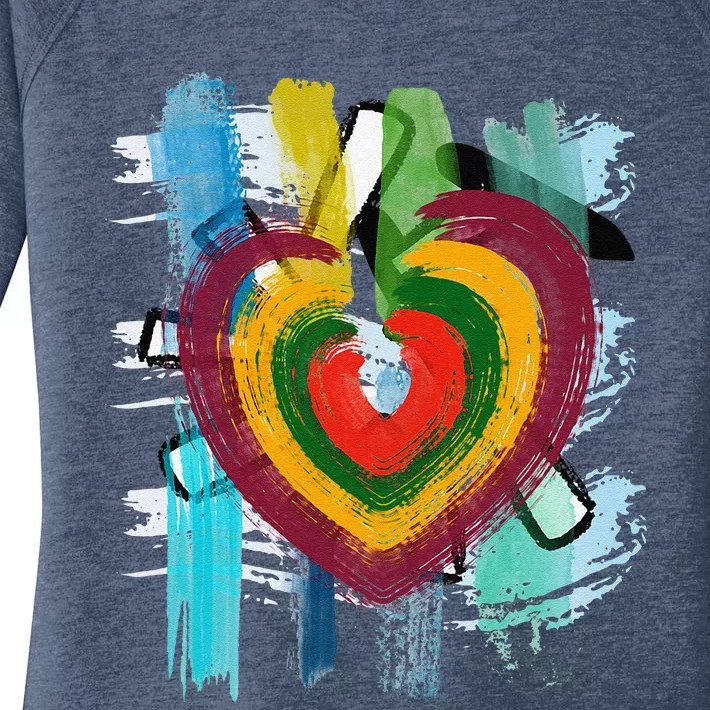 Abstract Heart Painterly Valentine Abstract Art Women's Perfect Tri Tunic Long Sleeve Shirt