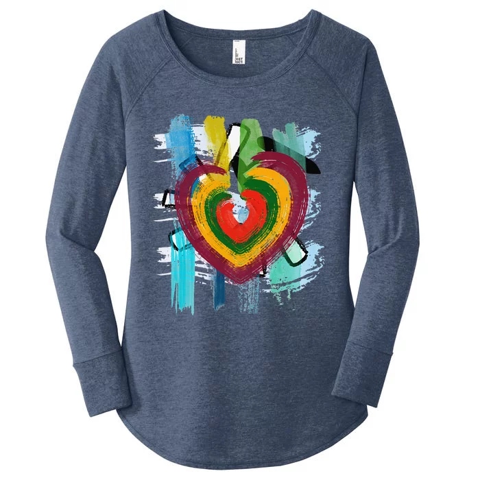 Abstract Heart Painterly Valentine Abstract Art Women's Perfect Tri Tunic Long Sleeve Shirt