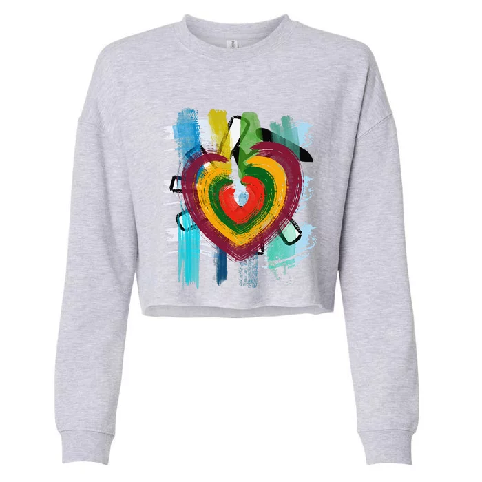 Abstract Heart Painterly Valentine Abstract Art Cropped Pullover Crew