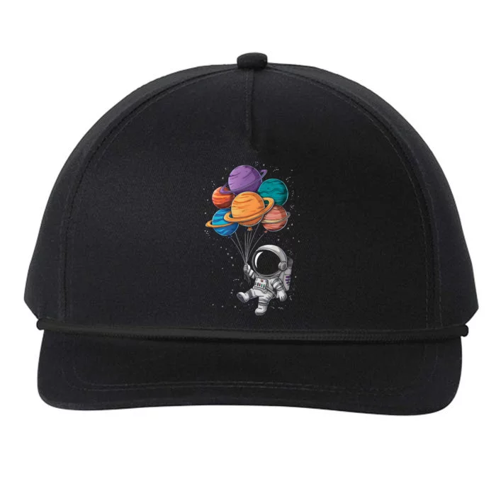 Astronaut Holding Planet Balloons Floating In Space Snapback Five-Panel Rope Hat