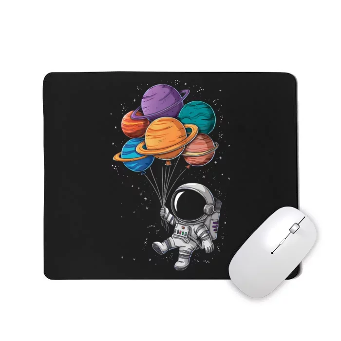 Astronaut Holding Planet Balloons Floating In Space Mousepad