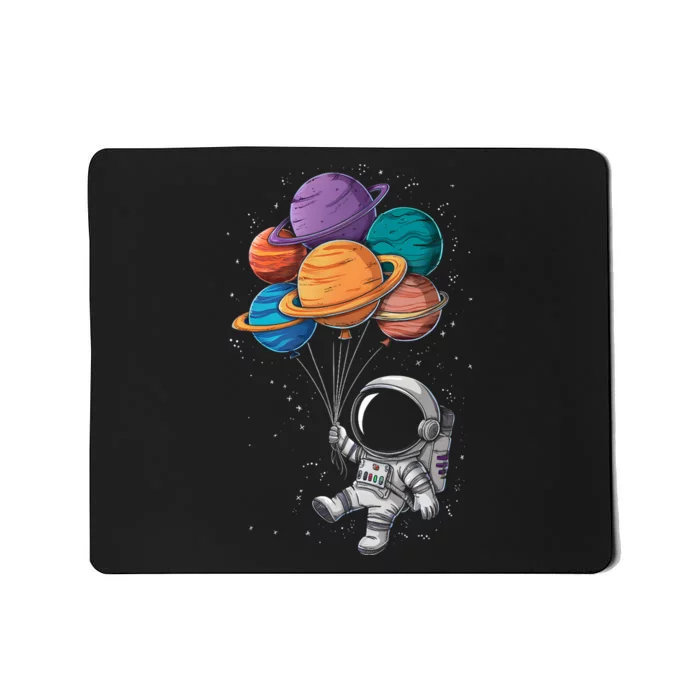 Astronaut Holding Planet Balloons Floating In Space Mousepad