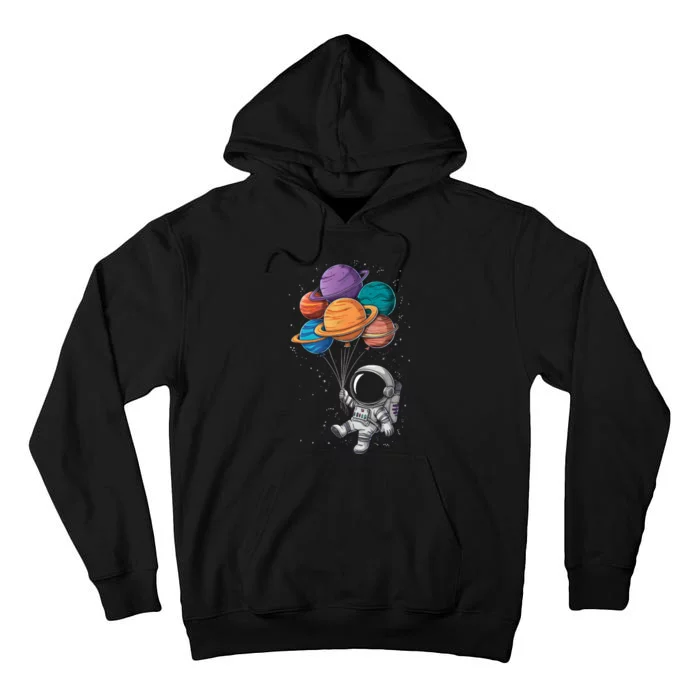 Astronaut Holding Planet Balloons Floating In Space Tall Hoodie