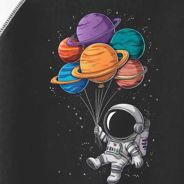 Astronaut Holding Planet Balloons Floating In Space Toddler Fine Jersey T-Shirt