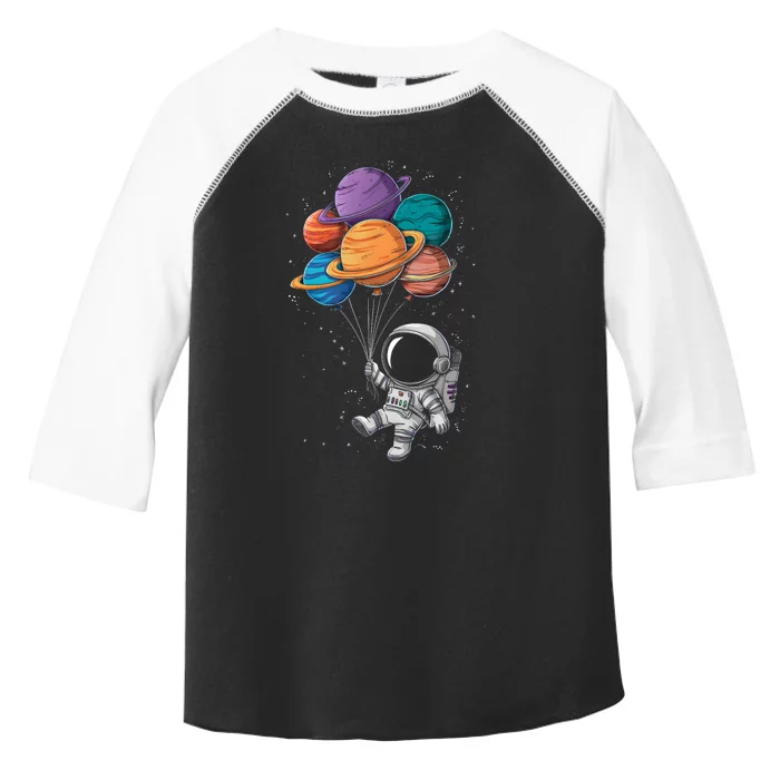 Astronaut Holding Planet Balloons Floating In Space Toddler Fine Jersey T-Shirt