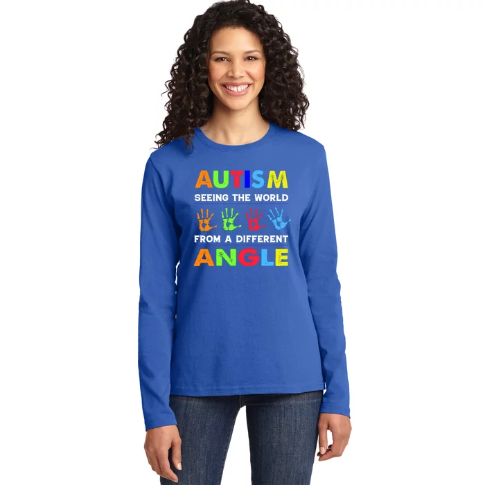 Autism Hand Prints Seeing The World From A Different Angle Ladies Long Sleeve Shirt