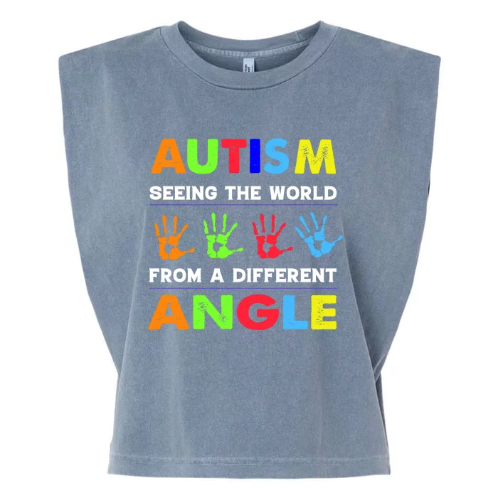 Autism Hand Prints Seeing The World From A Different Angle Garment-Dyed Women's Muscle Tee