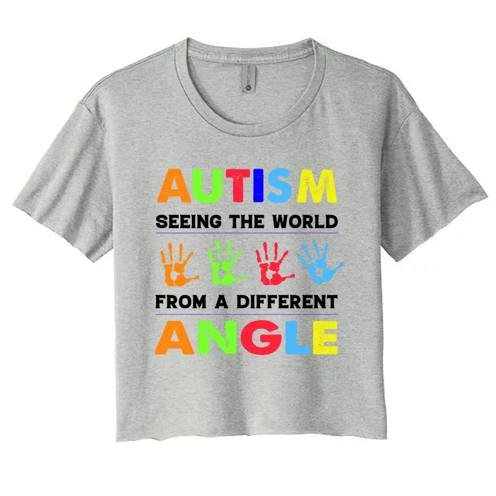 Autism Hand Prints Seeing The World From A Different Angle Women's Crop Top Tee