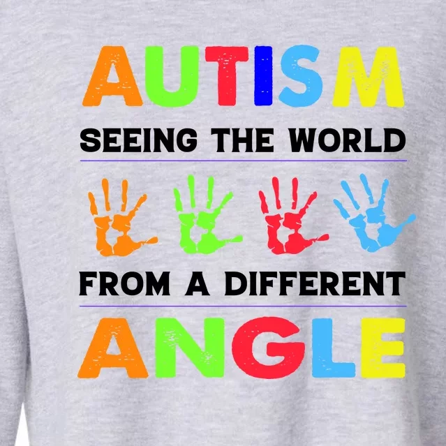 Autism Hand Prints Seeing The World From A Different Angle Cropped Pullover Crew