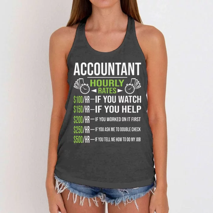 Accountant Hourly Rates Funny Accounting CPA Humor Women's Knotted Racerback Tank