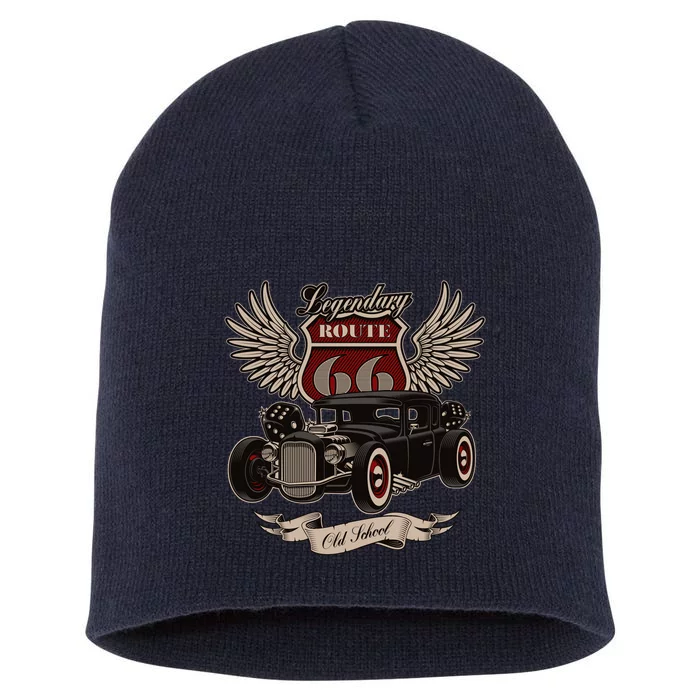 American Hot Rod On Dark Short Acrylic Beanie