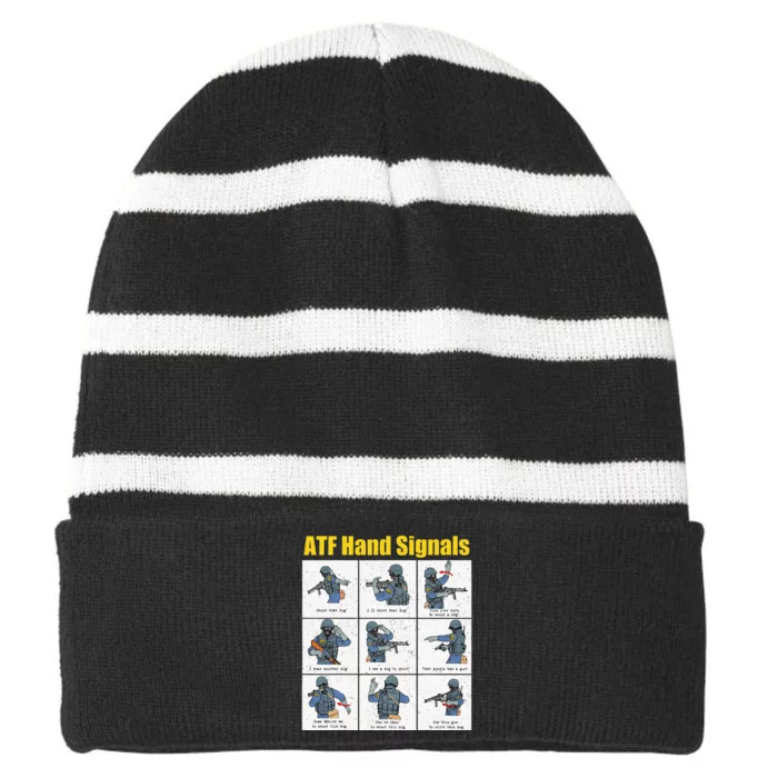 Atf Hand Signals Striped Beanie with Solid Band