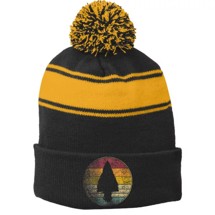 Arrow Head Sun Retro Vintage Native American Arrowhead Stripe Pom Pom Beanie