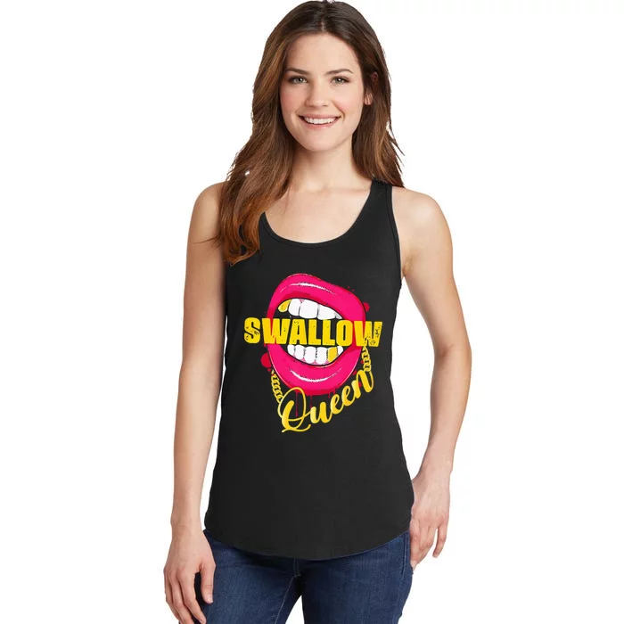 Adult Humor Swallow Queen Lips Golden Necklace Naughty Queen Ladies Essential Tank