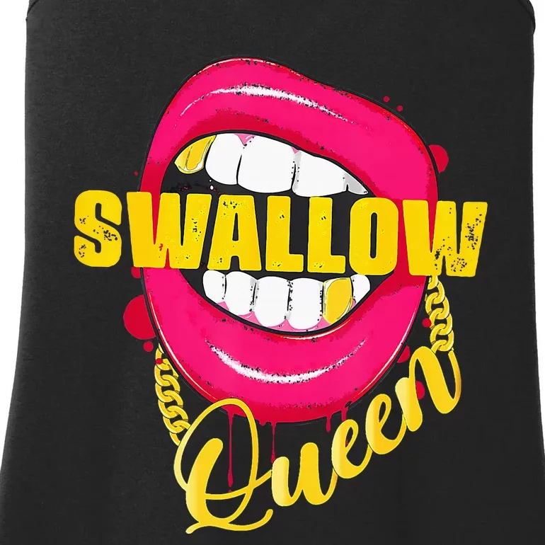 Adult Humor Swallow Queen Lips Golden Necklace Naughty Queen Ladies Essential Tank