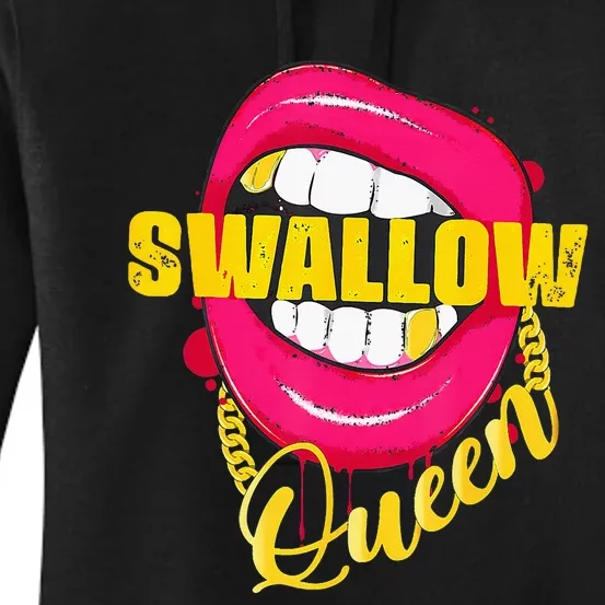 Adult Humor Swallow Queen Lips Golden Necklace Naughty Queen Women's Pullover Hoodie