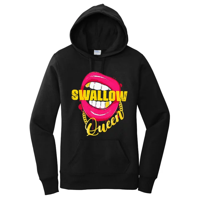 Adult Humor Swallow Queen Lips Golden Necklace Naughty Queen Women's Pullover Hoodie