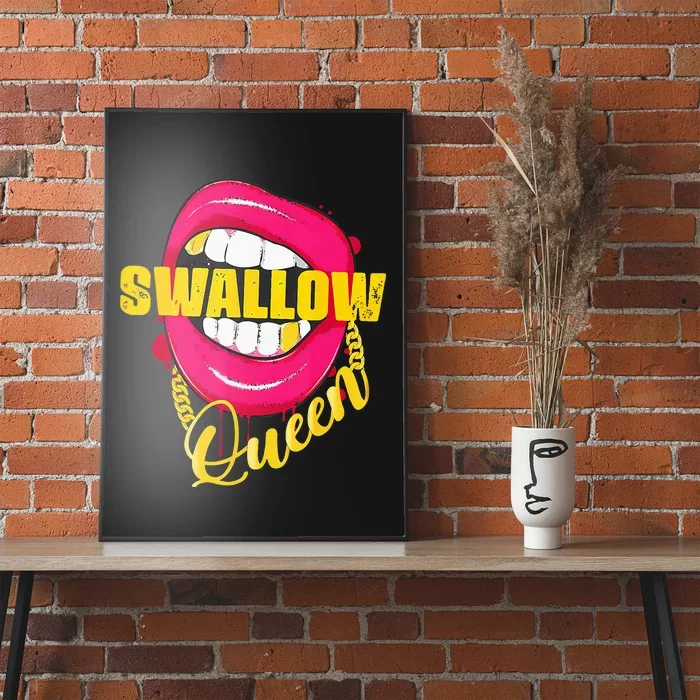 Adult Humor Swallow Queen Lips Golden Necklace Naughty Queen Poster