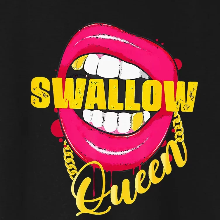 Adult Humor Swallow Queen Lips Golden Necklace Naughty Queen Women's Crop Top Tee