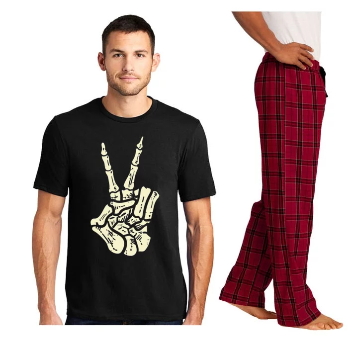 Awesome Halloween Skeleton Hand Peace Sign Funny Costume Gift Pajama Set