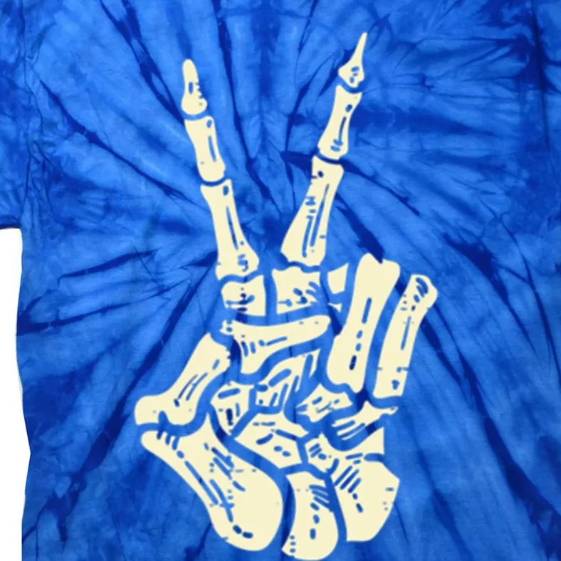 Awesome Halloween Skeleton Hand Peace Sign Funny Costume Gift Tie-Dye T-Shirt