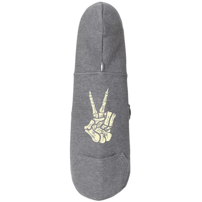 Awesome Halloween Skeleton Hand Peace Sign Funny Costume Gift Doggie 3-End Fleece Hoodie