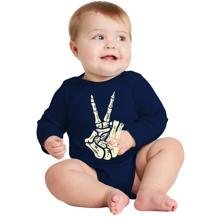 Awesome Halloween Skeleton Hand Peace Sign Funny Costume Gift Baby Long Sleeve Bodysuit