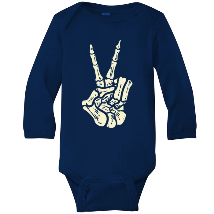 Awesome Halloween Skeleton Hand Peace Sign Funny Costume Gift Baby Long Sleeve Bodysuit