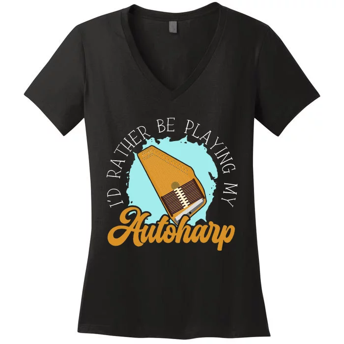 Auto Harp String Instrument Musician Musical Music Women's V-Neck T-Shirt