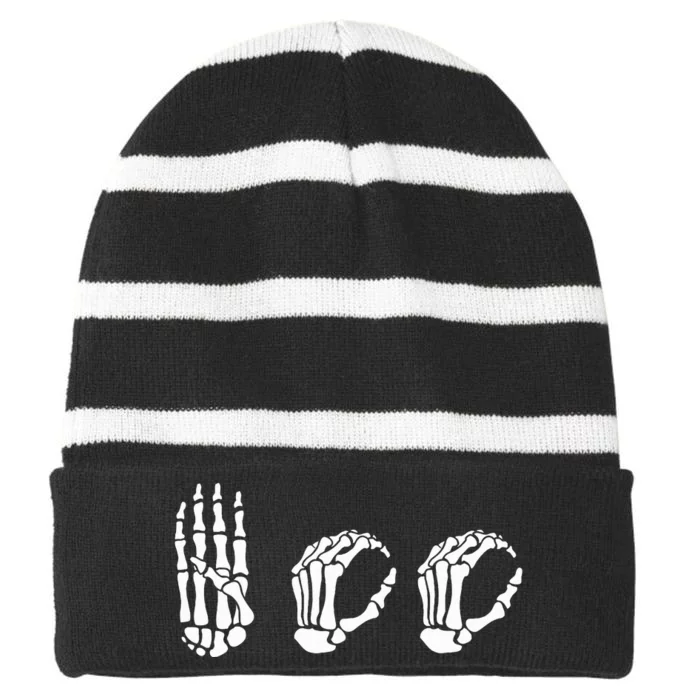 Asl Halloween Skeleton Hand American Sign Language Boo Striped Beanie with Solid Band