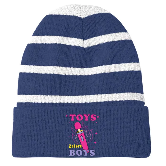 Adult Humor Saying Toys Before Funny Premium Striped Beanie with Solid Band