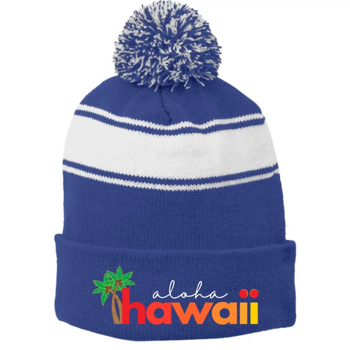 Aloha Hawaii Tropical Vacation Stripe Pom Pom Beanie