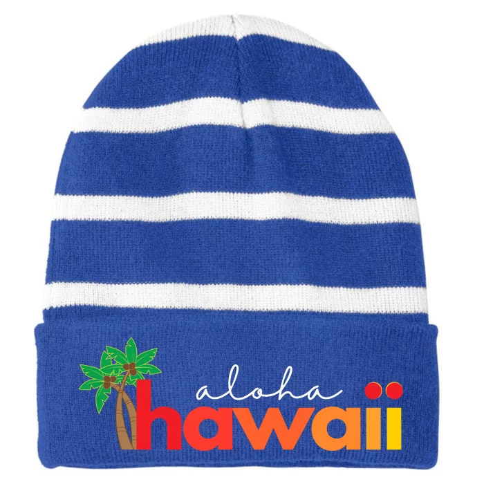 Aloha Hawaii Tropical Vacation Striped Beanie with Solid Band